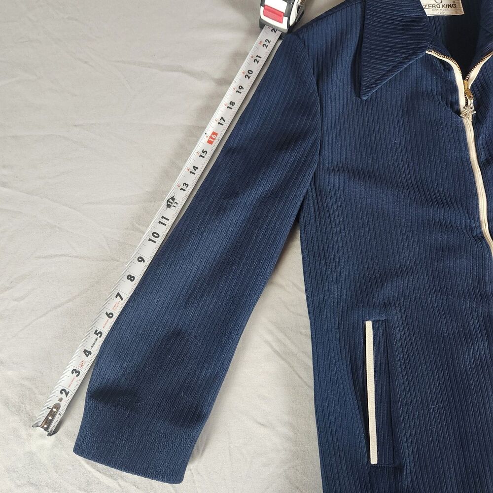 Vintage Zero King Ribbed Jacket Mens 38 Blue Full Zip Made USA Mod Scooter - Picture 12 of 14